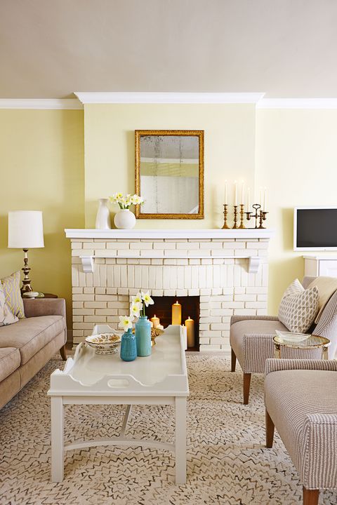 Sunny Painted Brick Fireplace